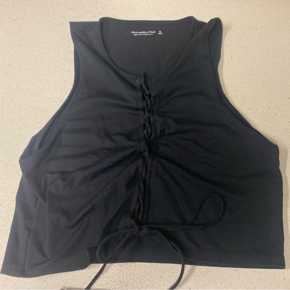 Abercrombie & Fitch Black Lace-Up Crop Top Soft Collection XL